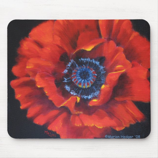 Tapis De Souris Pavot rouge sur le tapis noir de souris (Devant)