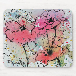 Tapis De Souris Pavots abstraits dans Mousepad rose