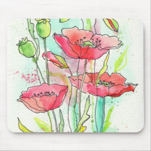 Tapis De Souris Pavots peints d'aquarelle