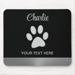 Tapis De Souris Paw Chien Argent sur arrière - plan noir