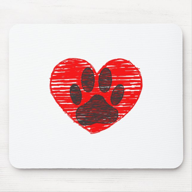 Tapis De Souris Paw Chien Croquis Dans Le Coeur Rouge (Devant)