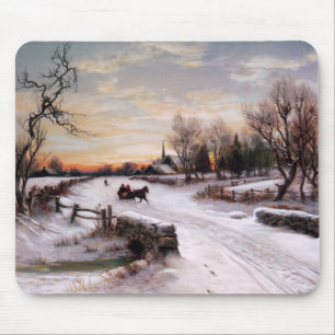 Tapis De Souris Pays vintage hiver Scène Noël Cadeau