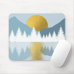 Tapis De Souris Paysage Abstrait Soleil d'hiver d'or