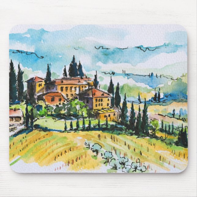 Tapis De Souris Paysage avec des arbres de ville et de cyprès (Devant)