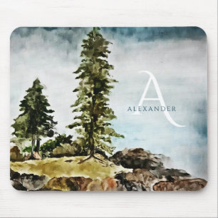 Tapis De Souris Paysage d'aquarelle du lac Tahoe monogramme