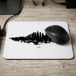 Tapis De Souris Paysage de Chicago Noir Blanc Aquarelle Art de Vil