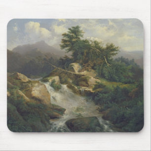 Tapis De Souris Paysage de forêt avec la cascade