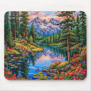 Tapis De Souris Paysage de montagne vibrant avec reflet