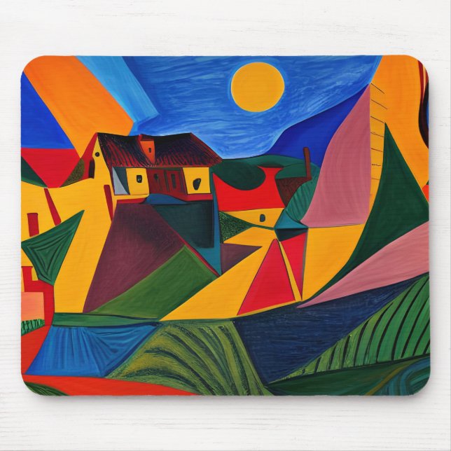 Tapis De Souris Paysage de village abstrait coloré (Devant)