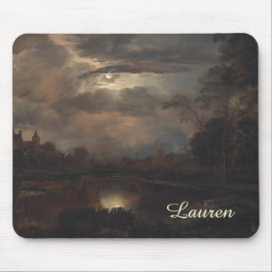 Tapis De Souris Paysage éclairé de la Lune avec pont par van der N