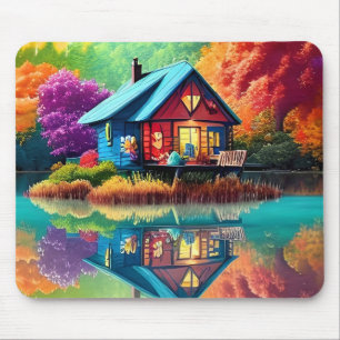 Tapis De Souris Paysage naturel avec chalet et lac-38566