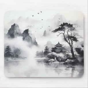 Tapis De Souris Paysage traditionnel de peinture à l'encre