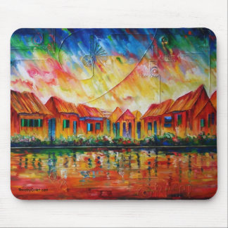 Tapis De Souris Paysage urbain abstrait XX de village - Mousepad