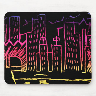 Tapis De Souris Paysage urbain au néon