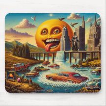 "Paysage urbain surréaliste avec soleil anthropomo
