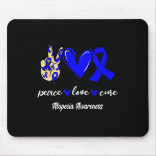 Tapis De Souris Peace Love Cure Alopecia Blue Ribbon Sensibilisati