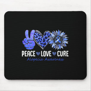 Tapis De Souris Peace Love Cure Alopecia Sensibilisation Bleu Tour