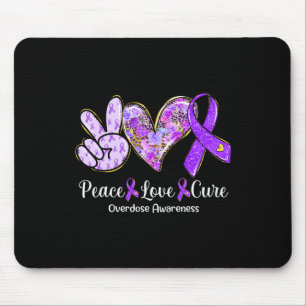 Tapis De Souris Peace Love Cure Purple Ribbon Overdose Sensibilisa