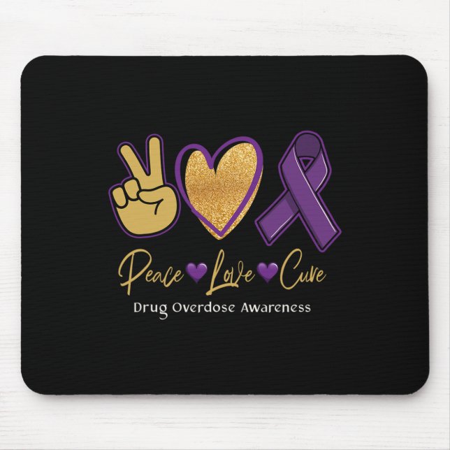 Tapis De Souris Peace Love Cure Purple Toxicomanie Sensibilisation (Devant)