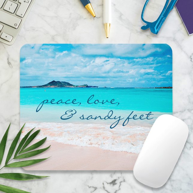 Tapis De Souris Peace Love Sandy Feet Hawaii Tropical Beach Photo (Créateur téléchargé)