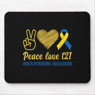 Tapis De Souris Peace Love T21 Blue Yellow Ribbon Down Syndrome