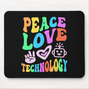 Tapis De Souris Peace Love Technologie Retro Ordinateur Vibes de p