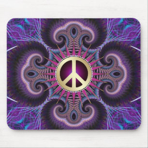 Tapis De Souris Peace Sign Groovy Fractals Purple Mousepad