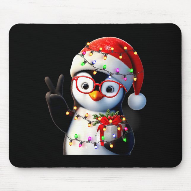 Tapis De Souris Peace Sign Hand Penguin Santa Christmas Penguin Pa (Devant)