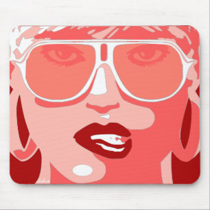 Tapis De Souris Peach Pop Art Jolie Femme Lunettes de soleil Lèvre