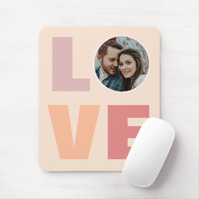 Tapis De Souris Peach Valentines Day Love Typographie Photo (Avec souris)
