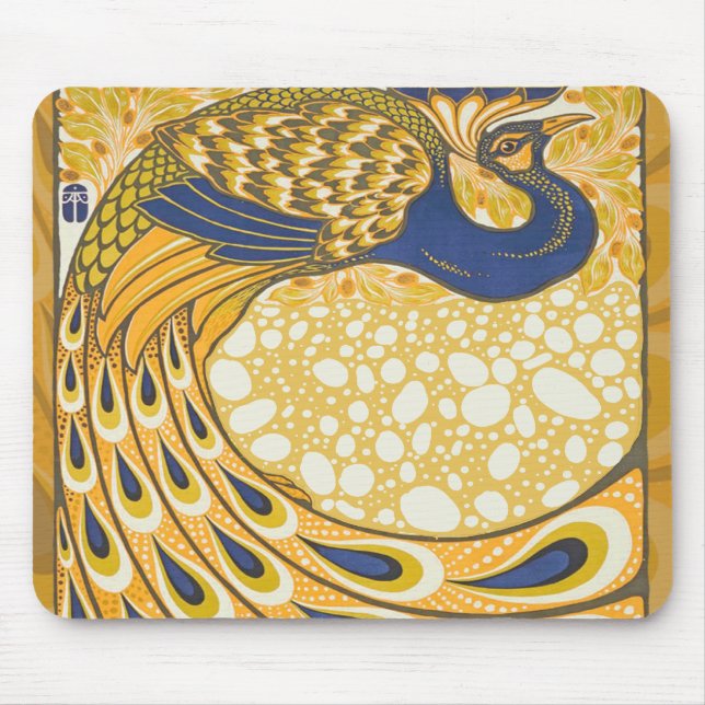 Tapis De Souris Peacock Antique Vintage Coloré (Devant)