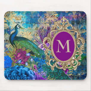 Tapis De Souris Peacock Elegant Vintage violet Turquoise or Monogr