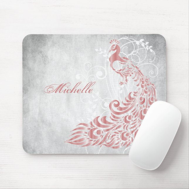 Tapis De Souris Peacock rose Personnalisé (Avec souris)