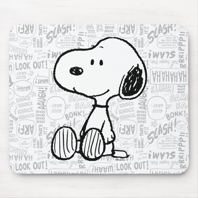 Tapis De Souris PEANUTS | Snoopy on Black White Comics (Devant)