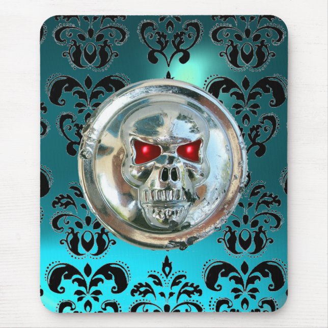 Tapis De Souris PEAU DE CHROME, Damas, Aquamarine Bleue (Devant)