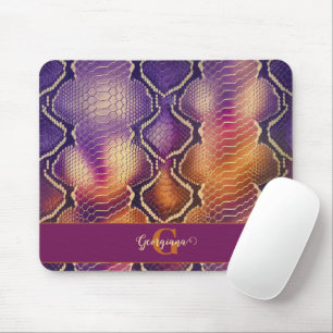 Tapis De Souris Peau de serpent chatoyante en violet et or monogra