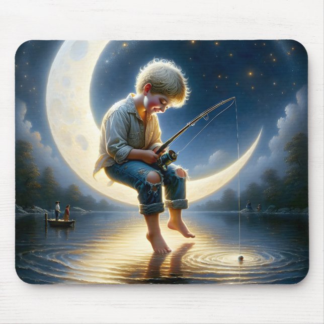 Tapis De Souris Pêche de garçon d'une lune de croissant (Devant)