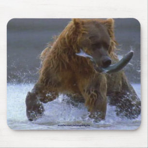 Tapis De Souris PÊCHE OURS GRIZZLY & faune SAUMON Mousepad