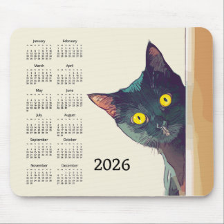 Tapis De Souris Peeking Cat 2026 Calendar Mousepad