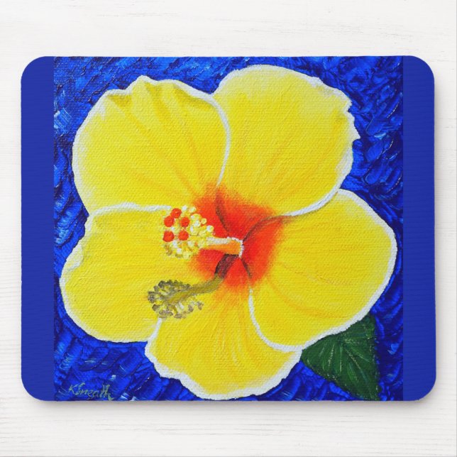 Tapis De Souris Peinture à fleurs d'Hibiscus jaune (Devant)