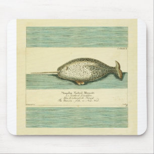 Tapis De Souris Peinture à l'aquarelle de baleine ancienne Narwhal