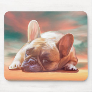 Tapis De Souris Peinture à l'aquarelle de Bouldog français mignon