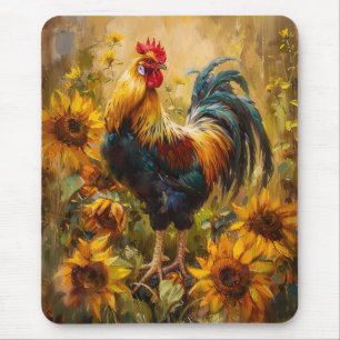 Tapis De Souris Peinture à l'huile de coq et de tournesol