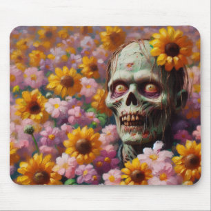 Tapis De Souris Peinture à l'huile de Zombie dans le champ de fleu