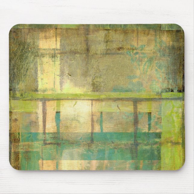 Tapis De Souris Peinture Abstraite dorée turquoise et verte (Devant)