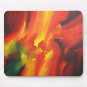 Tapis De Souris Peinture Abstraite moderne Rouge Jaune Vert Noir