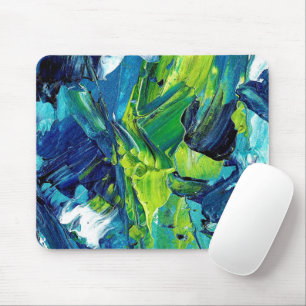 Tapis De Souris Peinture acrylique abstraite en bleu