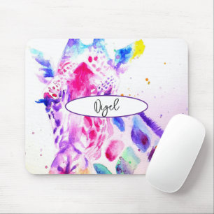 Tapis De Souris Peinture aquarelle fantaisiste de girafe