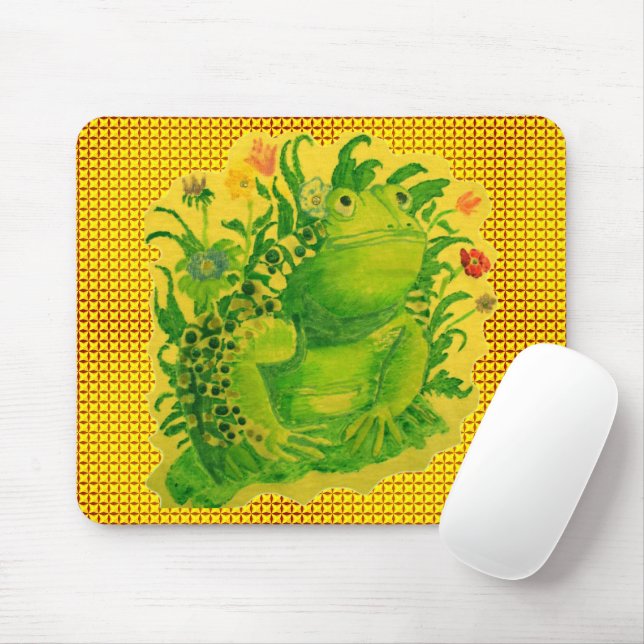 Tapis De Souris Peinture artisanale de grenouille verte (Avec souris)