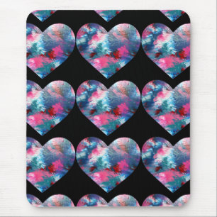 Tapis De Souris Peinture cardiaque multicolore sur bois